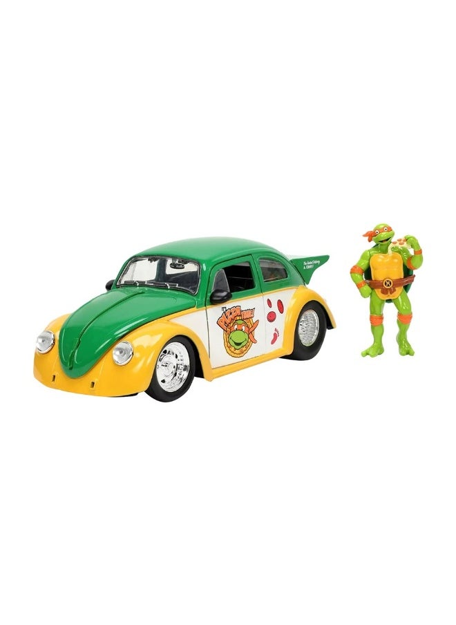 Jada Metal Die-Cast Vw Drag Beetle Car With Michelangelo Figure (1:24)