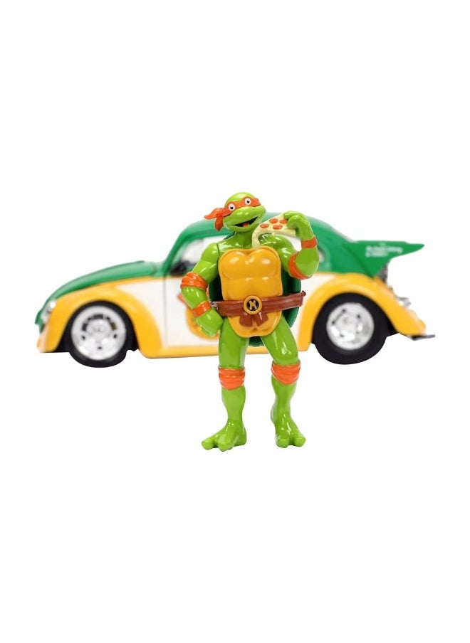 Jada Metal Die-Cast Vw Drag Beetle Car With Michelangelo Figure (1:24)