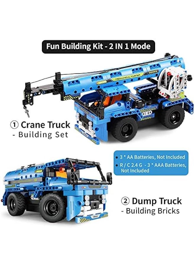 Remote Control Building Toys for 7-9 Year Old Boys, 2-in-1 Technic Vehicle Building Kits for Kids 8-12, Construction Erector Set Crane Truck Build Model for Boys Girls