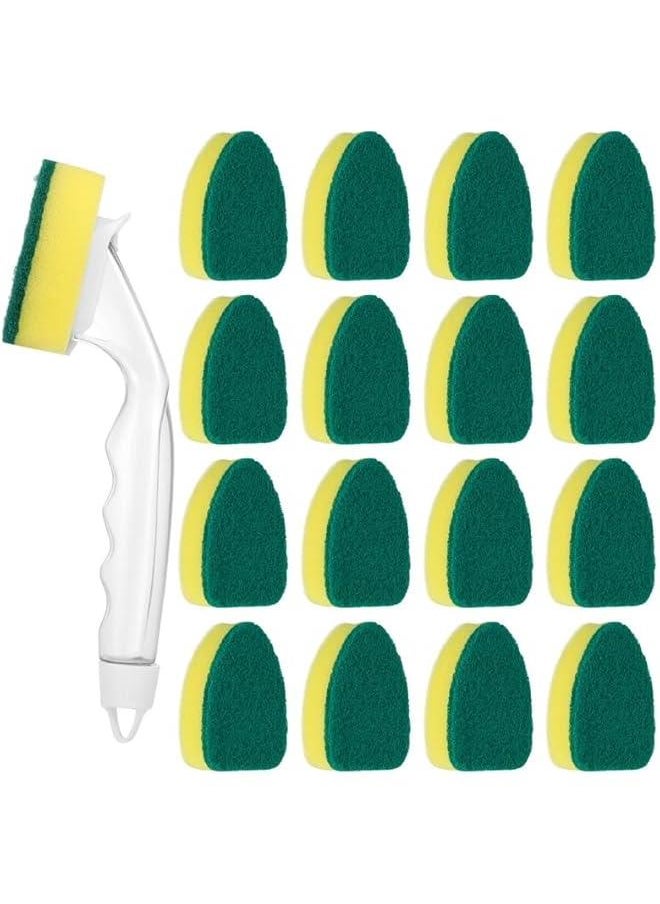 Non Scratch Dishwand Refills Handle,Dish Wand Refill Pack,15 Heavy Duty Replacement Sponge Heads Set, Soap Dispenser Scrubbers,Dishwashing Scrub,Dishwasher Cleaning Tool kit