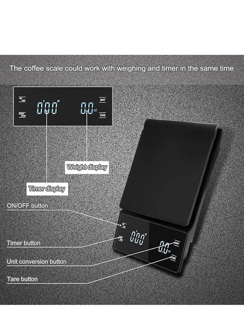 Digital Coffee Scale with Timer, 6.6lbs/0.00oz High Precision Kitchen Food Scale with Backlit LCD Display (Batteries Included)