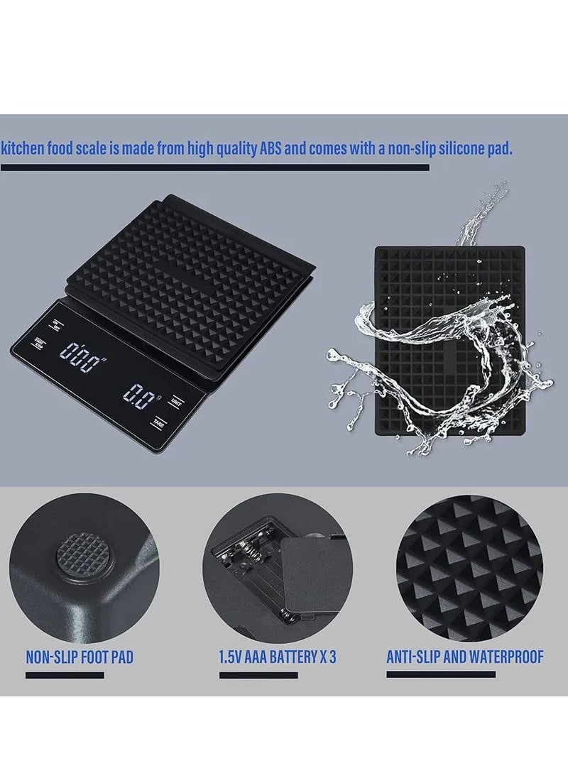 Digital Coffee Scale with Timer, 6.6lbs/0.00oz High Precision Kitchen Food Scale with Backlit LCD Display (Batteries Included)