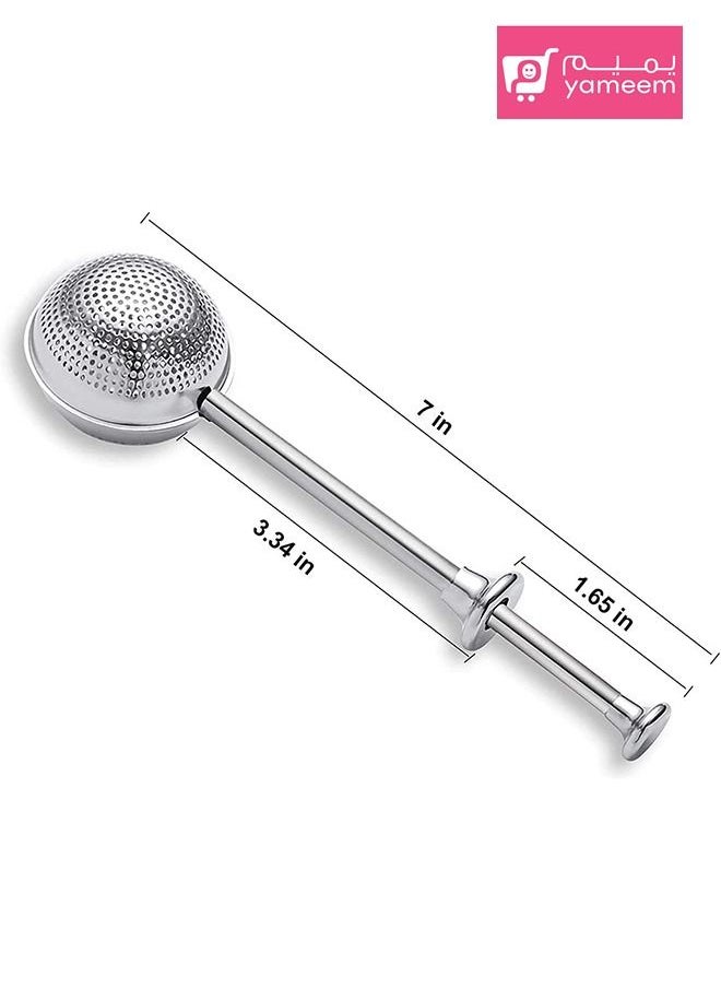 Mesh Loose Tea Ball Infuser Silver Long-Handle Tea Strainer Stainless Steel for Loose Leaf Tea Spices and Seasonings in Office or Travelling