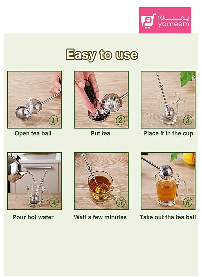 Mesh Loose Tea Ball Infuser Silver Long-Handle Tea Strainer Stainless Steel for Loose Leaf Tea Spices and Seasonings in Office or Travelling