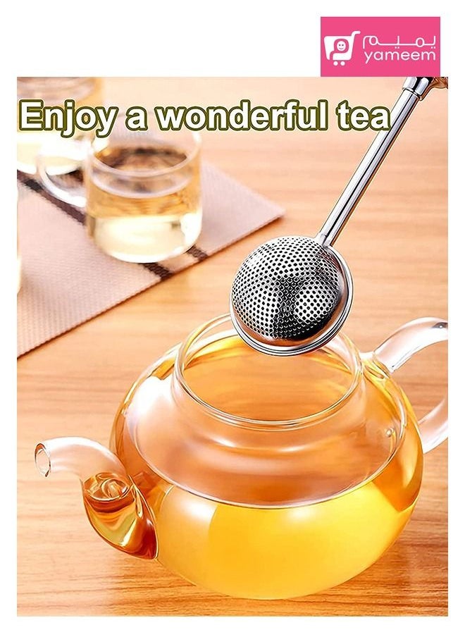 Mesh Loose Tea Ball Infuser Silver Long-Handle Tea Strainer Stainless Steel for Loose Leaf Tea Spices and Seasonings in Office or Travelling