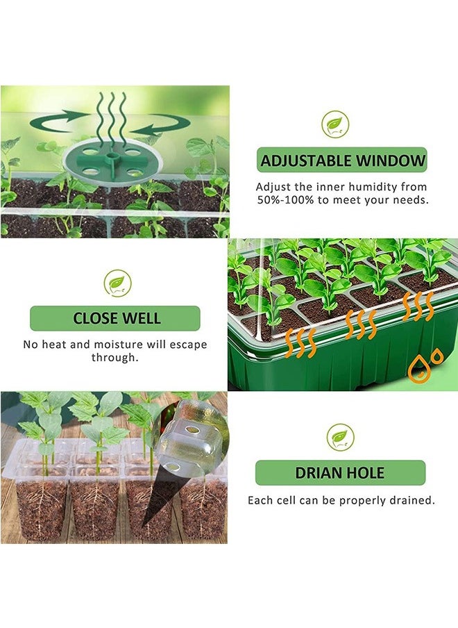 Seed Starter Tray, 10 Pack 120 Cells Thicken Seed Starting Trays Kit with Humidity Dome/Heightened Lids Growing Trays for Greenhouse & Gardens, Green