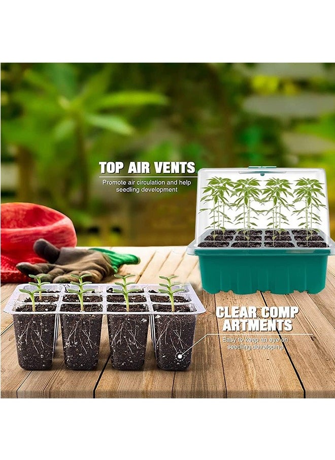 Seed Starter Tray, 10 Pack 120 Cells Thicken Seed Starting Trays Kit with Humidity Dome/Heightened Lids Growing Trays for Greenhouse & Gardens, Green