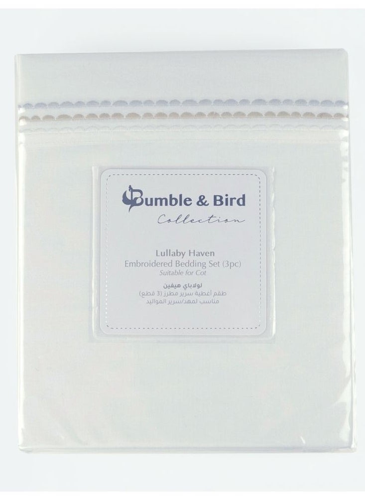 Bumble & Bird - 3pc-Set - Embroidered Bedding For Bassinet - Beige