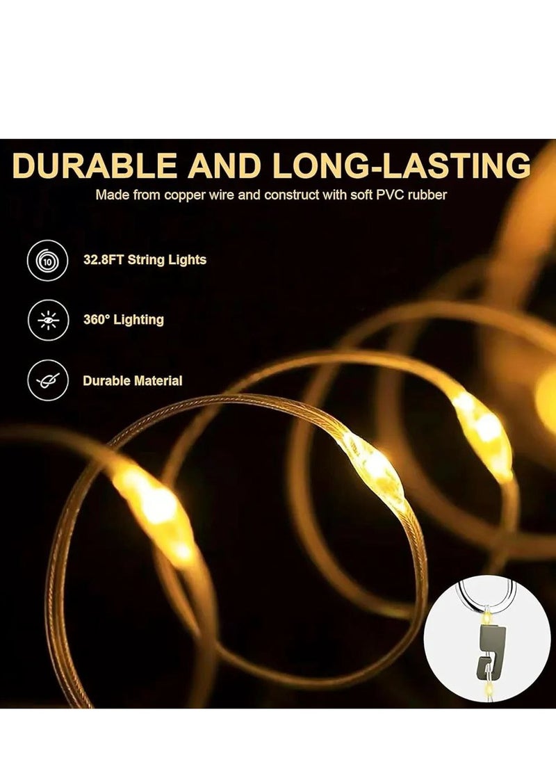 Roll Up 2 in 1 Camping Lights String Rechargeable Portable for Outdoor Indoor Holiday Festival Decoration Warm White 33Ft