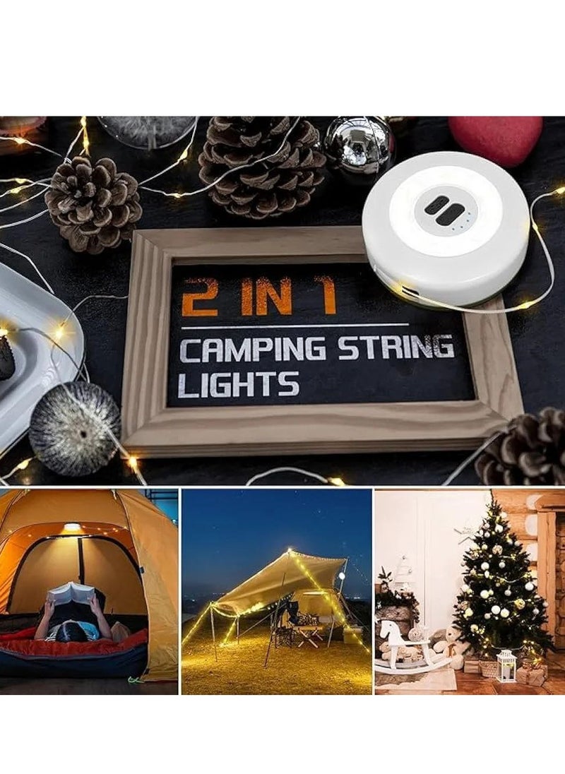 Roll Up 2 in 1 Camping Lights String Rechargeable Portable for Outdoor Indoor Holiday Festival Decoration Warm White 33Ft