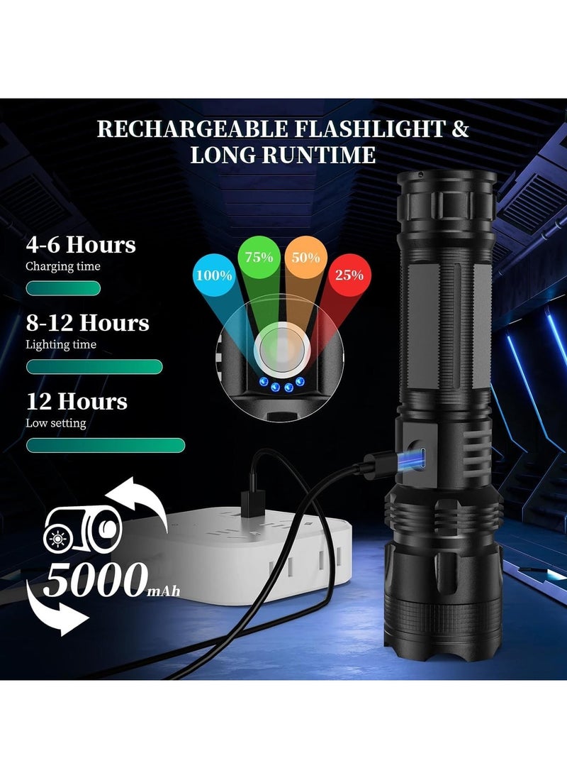 Rechargeable LED Flashlight, 990,000 Lumens Super Bright Powerful Flashlight with 5 Modes, IPX6 Waterproof Flashlight for Home, Water Resistant, Adjustable Focus Night Working & Camping