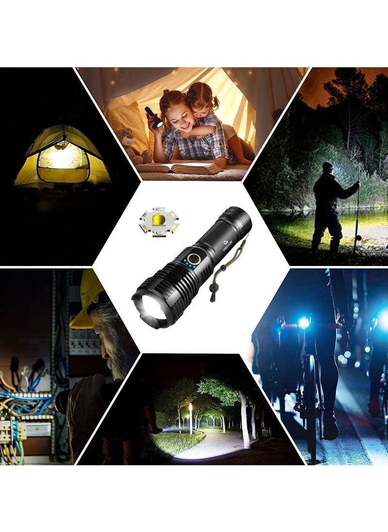 Rechargeable LED Flashlight, 990,000 Lumens Super Bright Powerful Flashlight with 5 Modes, IPX6 Waterproof Flashlight for Home, Water Resistant, Adjustable Focus Night Working & Camping