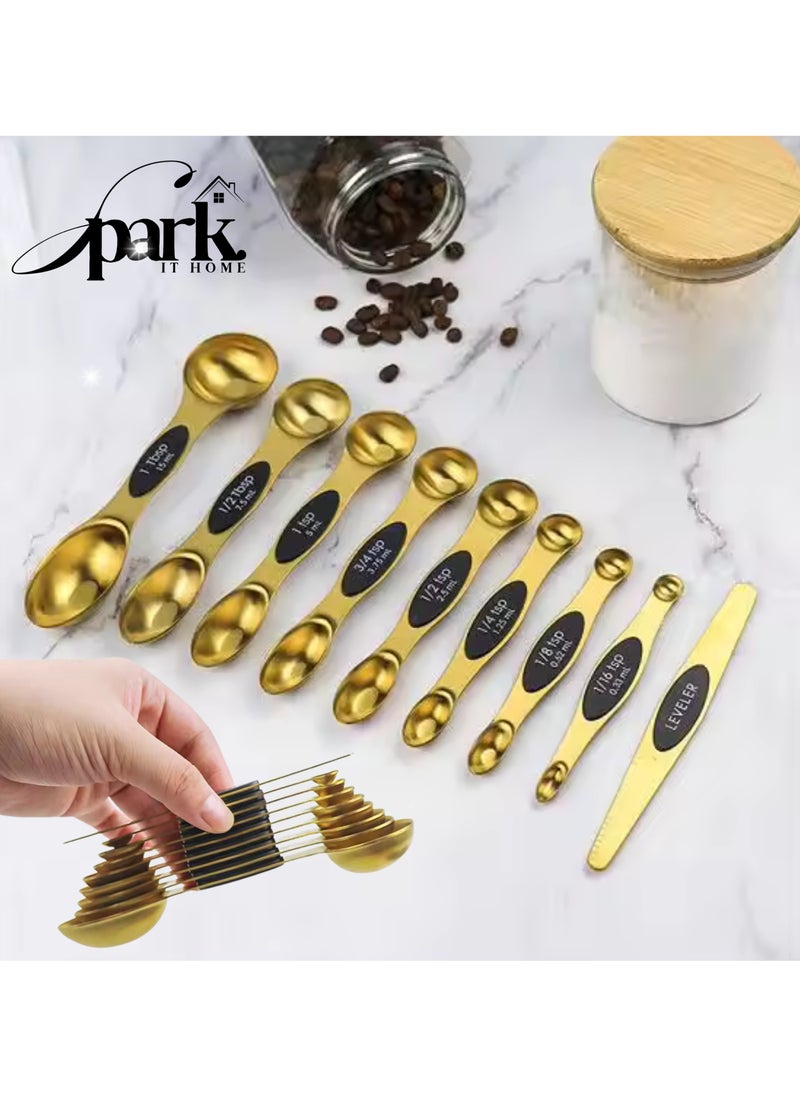 Magnetic Measuring Spoons Set, Dual Sided Measuring Scoops with Leveler, Set of 8