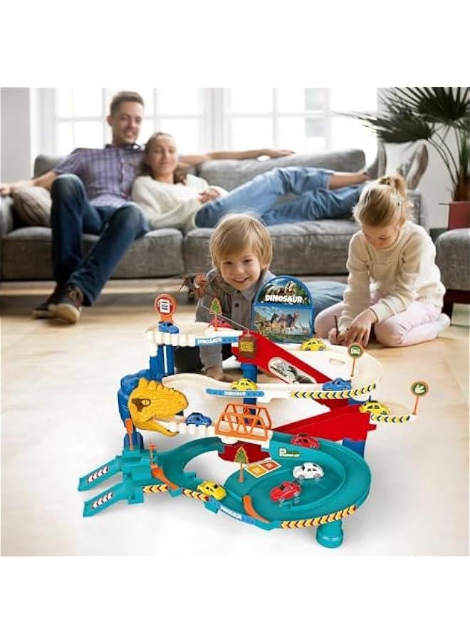 Kids Race Track Car Dinosaur Track Playset Car Adventure Racing Toys Educational Toy Vehicle Ramp Toys Preschool Gifts for 3 4 5 Year Old Boys Girls with 4 Mini Cars 4 Dino Pull Back Cars