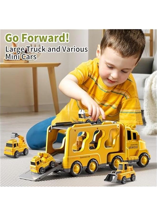 Truck Toys for 3 4 5 6 Years Old Boys, Toddler Car Toys for Toddler Boys Ages 3-5, Construction Toys Car Carrier Vehicle Toy Set, Kids Toys Truck Set for Age 3-9