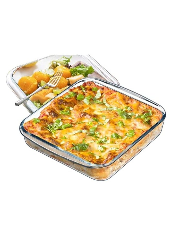 Baking Tray Glass 2-Piece Set - 1L (Small Size) & 1.6L (Medium Size) Square, Baking Pan, Glass Baking Dish