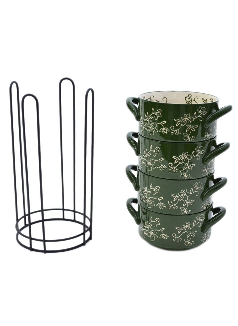 Temp-tations 4-Piece Floral Lace Bakers with Metal Wire Rack, Green