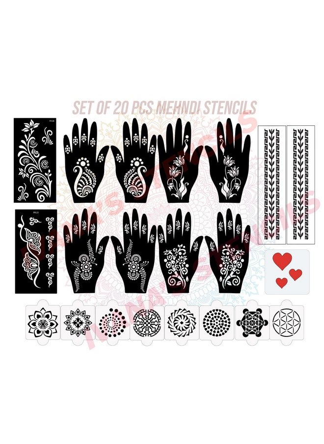 Set Of 20 Pcs Combo Pack, Reusable Mehandi Design Stickers For Handfor Both Hands, Easy To Use, Best For Girls, Women, Kids & Teen| New Mehandi Stencils Design Stickers, D-2310