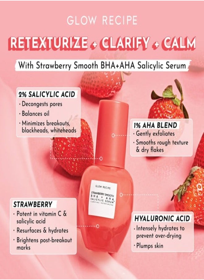GLOW RECIPE Strawberry Smooth BHA+AHA Salicylic Serum 30ml – Exfoliating & Clarifying Face Serum with Strawberry Extract, Salicylic Acid, and Lactic Acid for Smoother, Clearer Skin