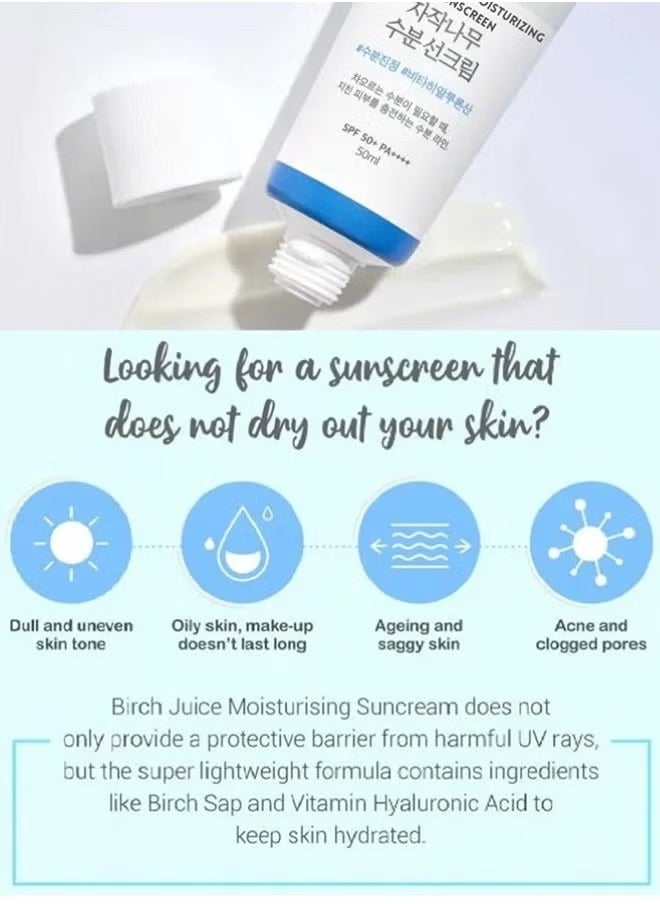 Birch Juice Moisturizing Sun Cream,SPF50+ Whiening Sunscreen,Brightening & Refreshing UV Protector,Waterproof Strong Hydrating Cream For Women Men 50ml