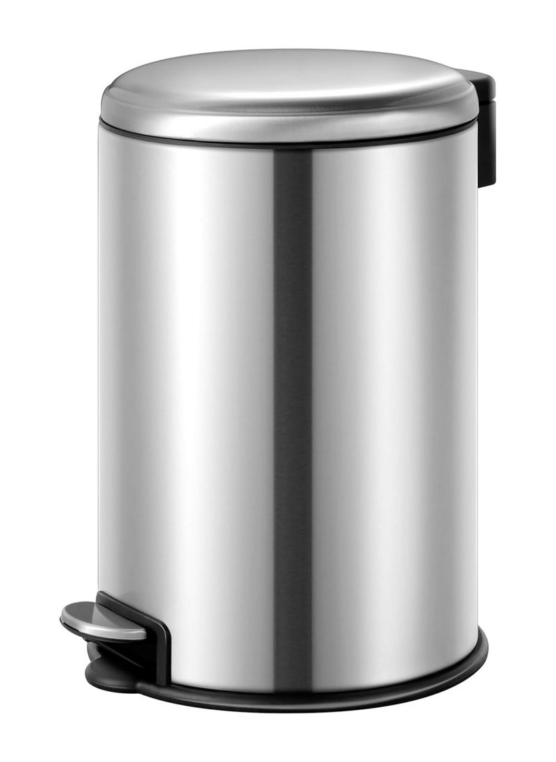 EKO 12L Pedal Bin Serene - Silver | Compact Step Round Bin with Soft-Close Lid | Fingerprint-Resistant Finish | Removable Inner Liner | Bag Stabilizer