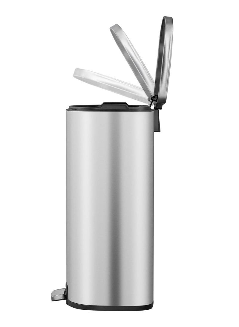 EKO 45L Pedal Bin Dayton - Silver | Extra-Large Capacity Step Bin with Soft-Close Lid | Plastic Bag Fixer | Removable Inner Bucket | Durable D Shape Design