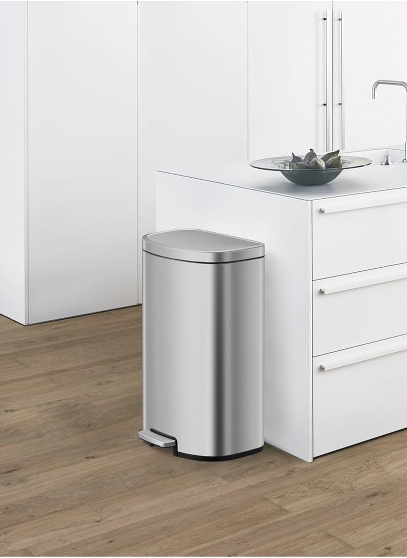 EKO 45L Pedal Bin Dayton - Silver | Extra-Large Capacity Step Bin with Soft-Close Lid | Plastic Bag Fixer | Removable Inner Bucket | Durable D Shape Design
