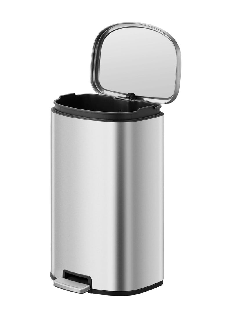 EKO 45L Pedal Bin Dayton - Silver | Extra-Large Capacity Step Bin with Soft-Close Lid | Plastic Bag Fixer | Removable Inner Bucket | Durable D Shape Design
