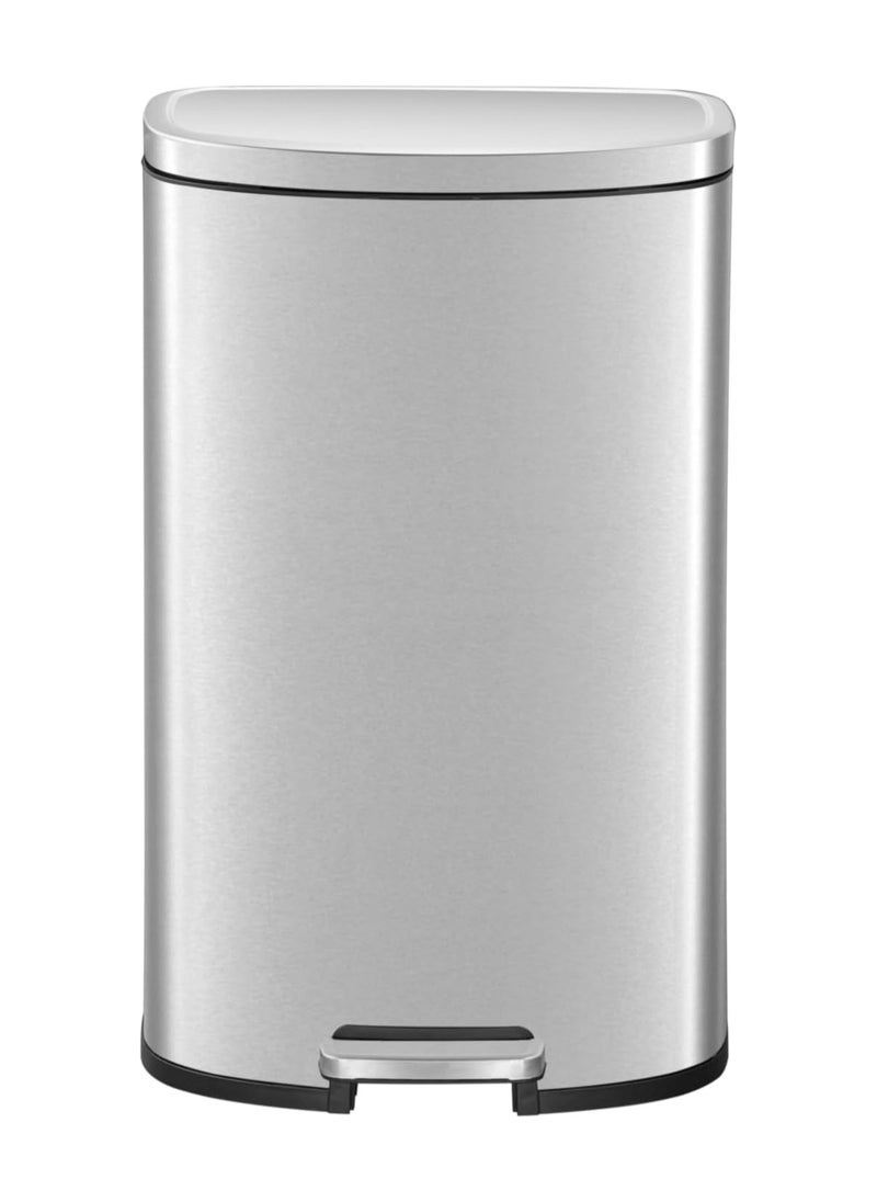 EKO 45L Pedal Bin Dayton - Silver | Extra-Large Capacity Step Bin with Soft-Close Lid | Plastic Bag Fixer | Removable Inner Bucket | Durable D Shape Design
