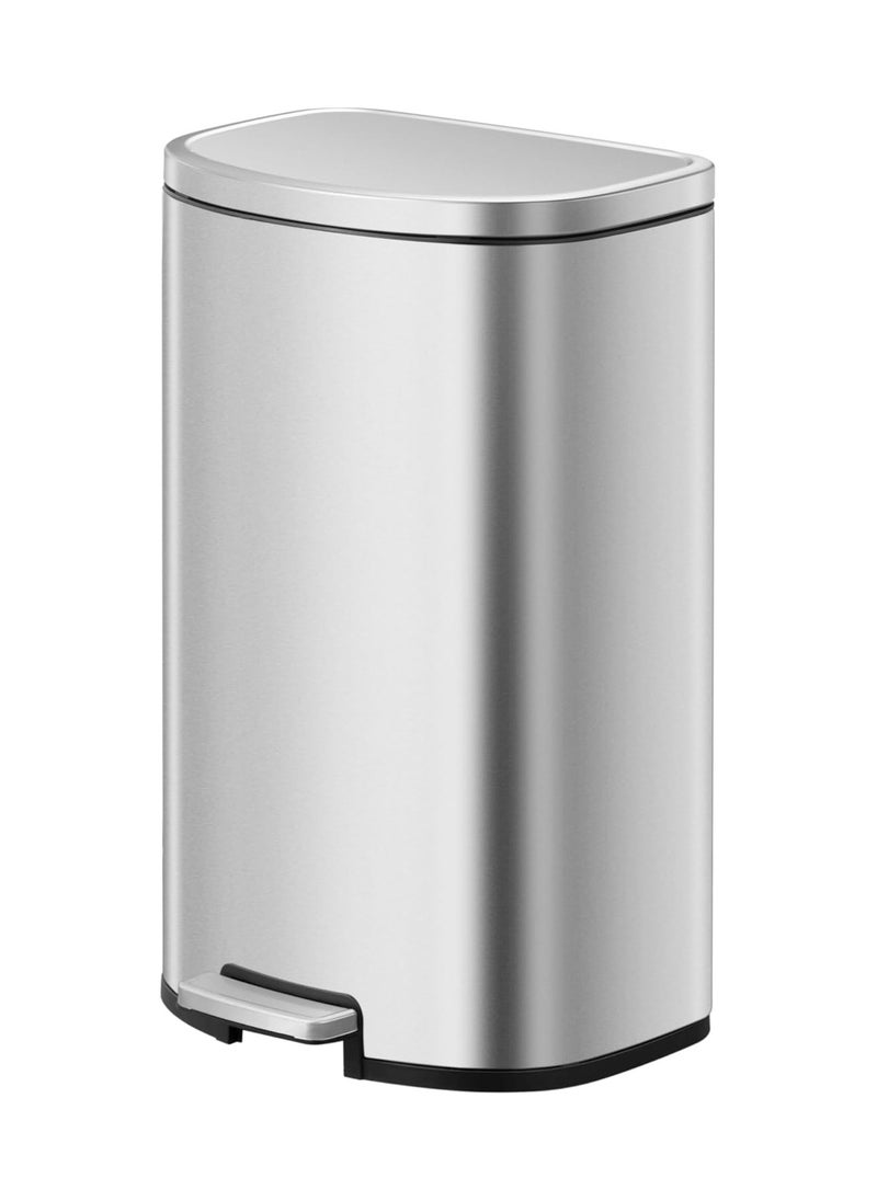 EKO 45L Pedal Bin Dayton - Silver | Extra-Large Capacity Step Bin with Soft-Close Lid | Plastic Bag Fixer | Removable Inner Bucket | Durable D Shape Design