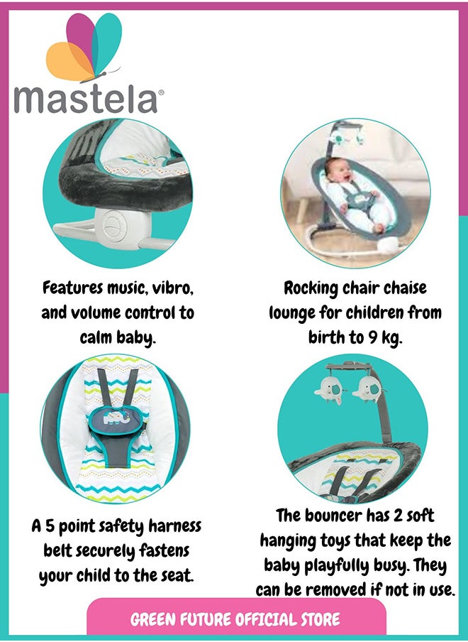 Baby Rocker Chair – Foldable Infant Bouncer with Soothing Vibrations and Toy Bar for Newborns and Toddlers