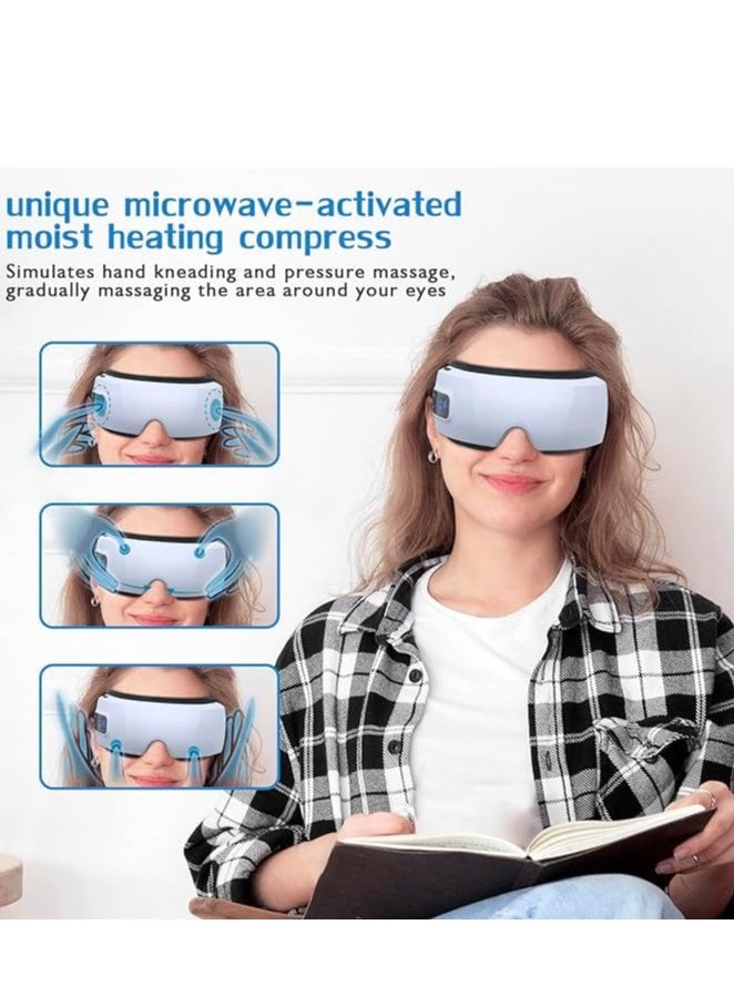 Eye Massager with Heat & Bluetooth Music,  Face Massager Eye Care, Smart Eye Mask for Relax Eye, Reduce Eye Strain, Improve Sleep - White