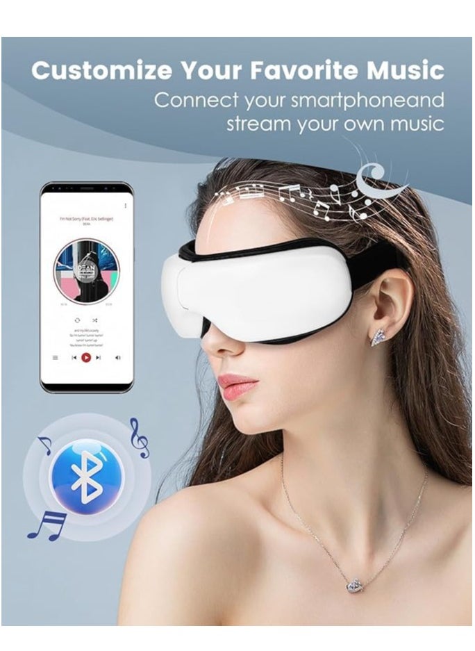 Eye Massager with Heat & Bluetooth Music,  Face Massager Eye Care, Smart Eye Mask for Relax Eye, Reduce Eye Strain, Improve Sleep - White