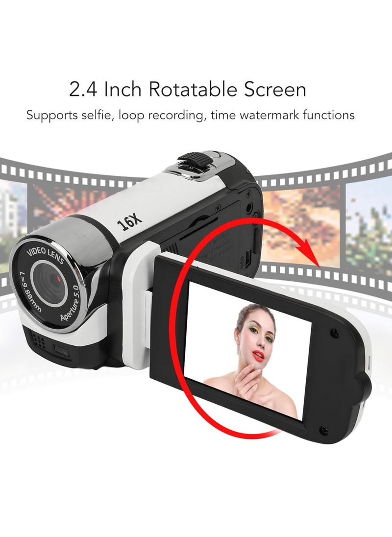 D90 Digital Camera, 1080P 16MP Handheld Video Camera With 2.4inch Rotatable Screen, Portable Durable HD Video Recorder With Fill Light For Vlogging Traveling Recording, (1pc, Black)