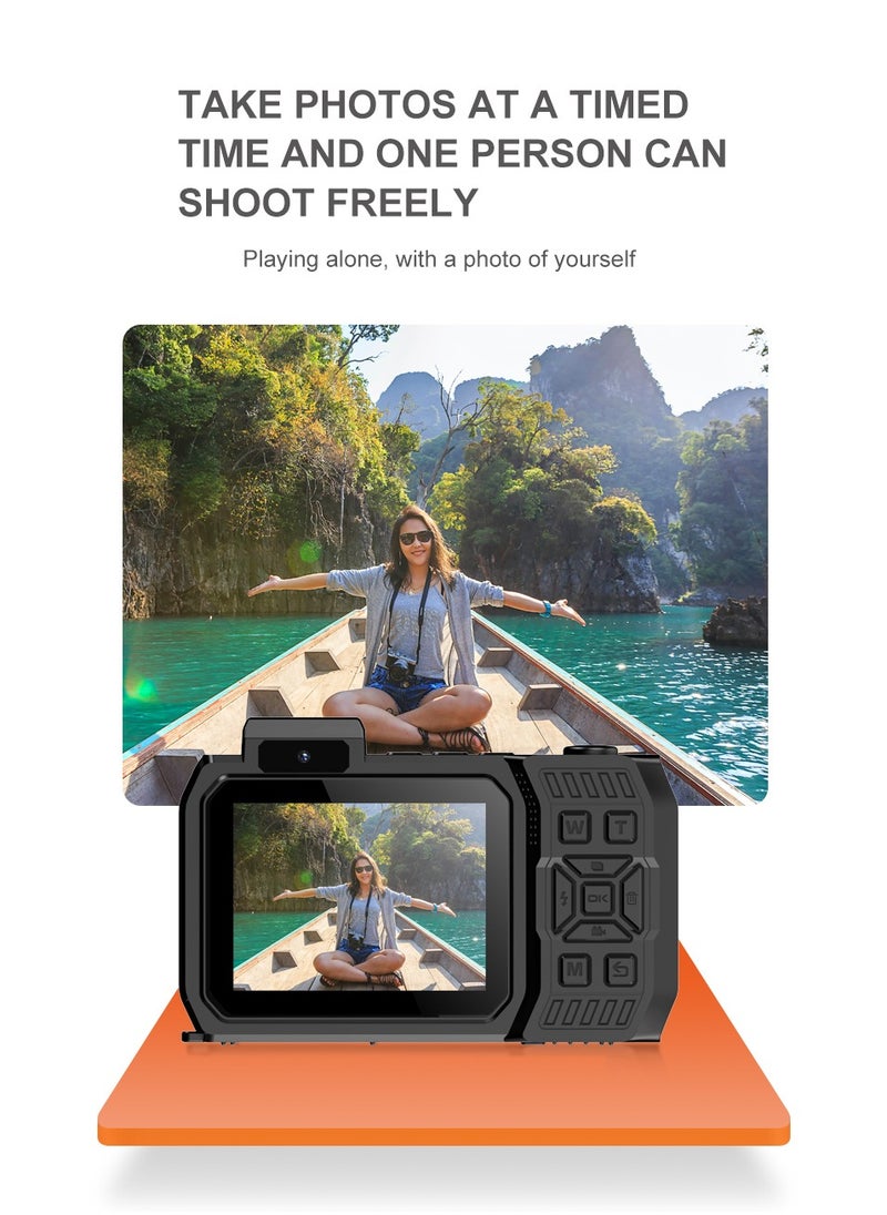 32FT Underwater Camera 4K 48MP Waterproof Camera Rugged Dustproof Shockproof, Autofocus Selfie Dual-Screen Underwater Camera for Snorkeling Diving Sport Floatable Digital Camera with 64GB Card(Black)
