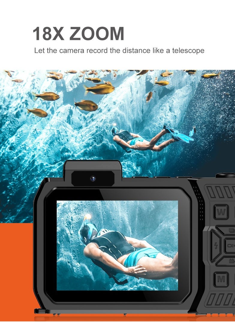 32FT Underwater Camera 4K 48MP Waterproof Camera Rugged Dustproof Shockproof, Autofocus Selfie Dual-Screen Underwater Camera for Snorkeling Diving Sport Floatable Digital Camera with 64GB Card(Black)