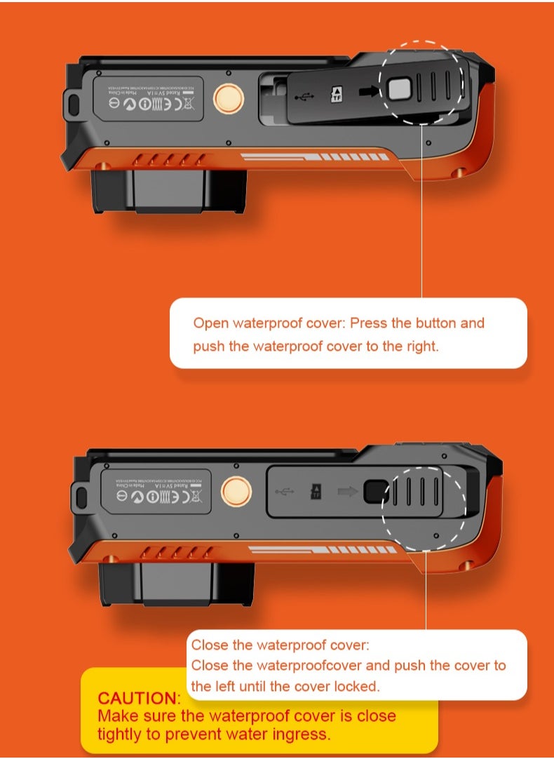32FT Underwater Camera 4K 48MP Waterproof Camera Rugged Dustproof Shockproof, Autofocus Selfie Dual-Screen Underwater Camera for Snorkeling Diving Sport Floatable Digital Camera with 64GB Card(Black)