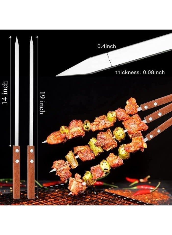 19 inch Stainless Steel Kebab Skewers, Style BBQ, 6 Pcs BBQ Skewers Set, Turkish Skewers with Wooden Handle