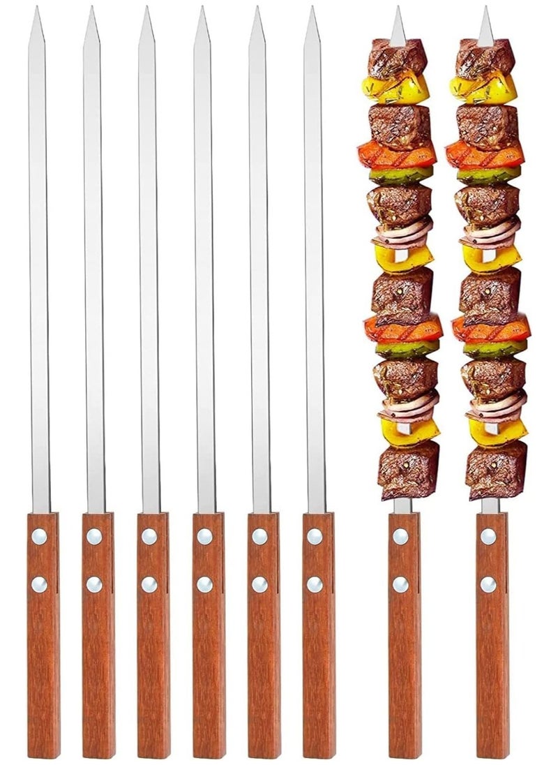 19 inch Stainless Steel Kebab Skewers, Style BBQ, 6 Pcs BBQ Skewers Set, Turkish Skewers with Wooden Handle