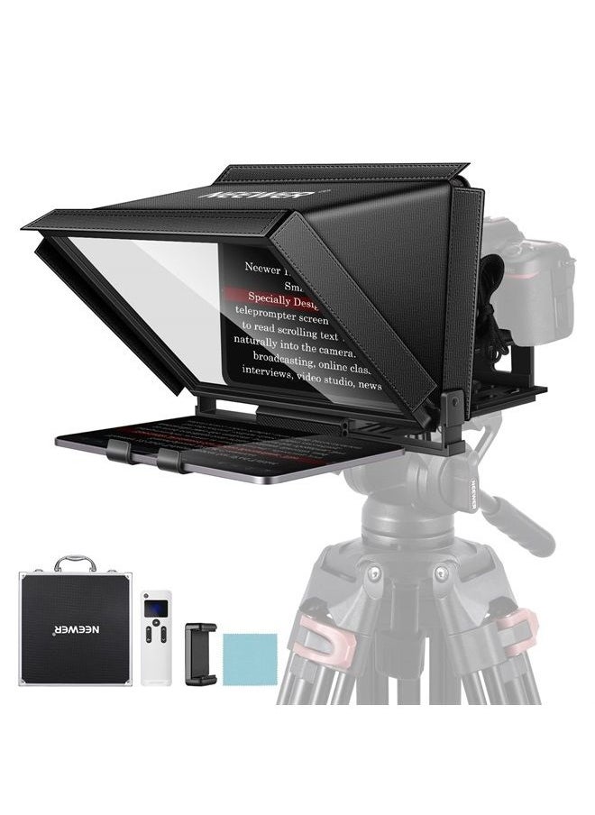 X12 Aluminum Alloy Teleprompter for iPad Tablet Smartphone DSLR Cameras with Remote Control, APP Compatible with iOS/Android for Online Teaching/Vlogger/Live Streaming, Carry Case Included