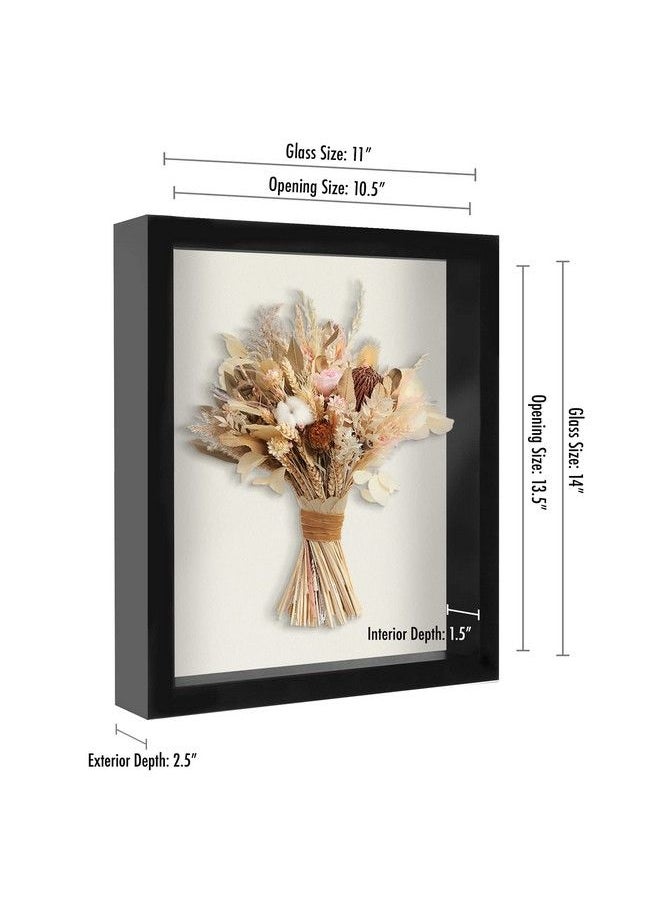 11X14 Shadow Box Frame In Black With Soft Linen Back Composite Wood With Polished Glass For Wall And Tabletop