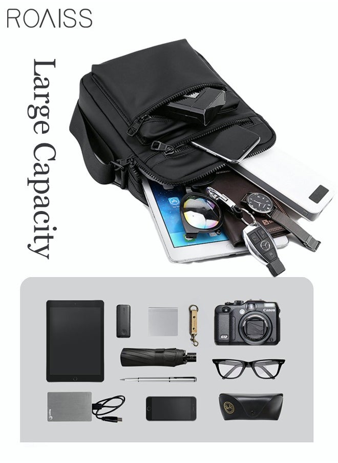 Sleek Durable Oxford Crossbody Bag Adjustable Strap Top Handle Multi-pocket Modern Handbag Men Black