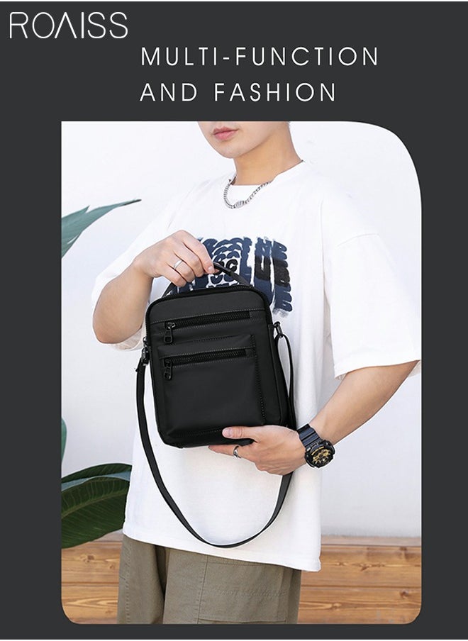 Sleek Durable Oxford Crossbody Bag Adjustable Strap Top Handle Multi-pocket Modern Handbag Men Black