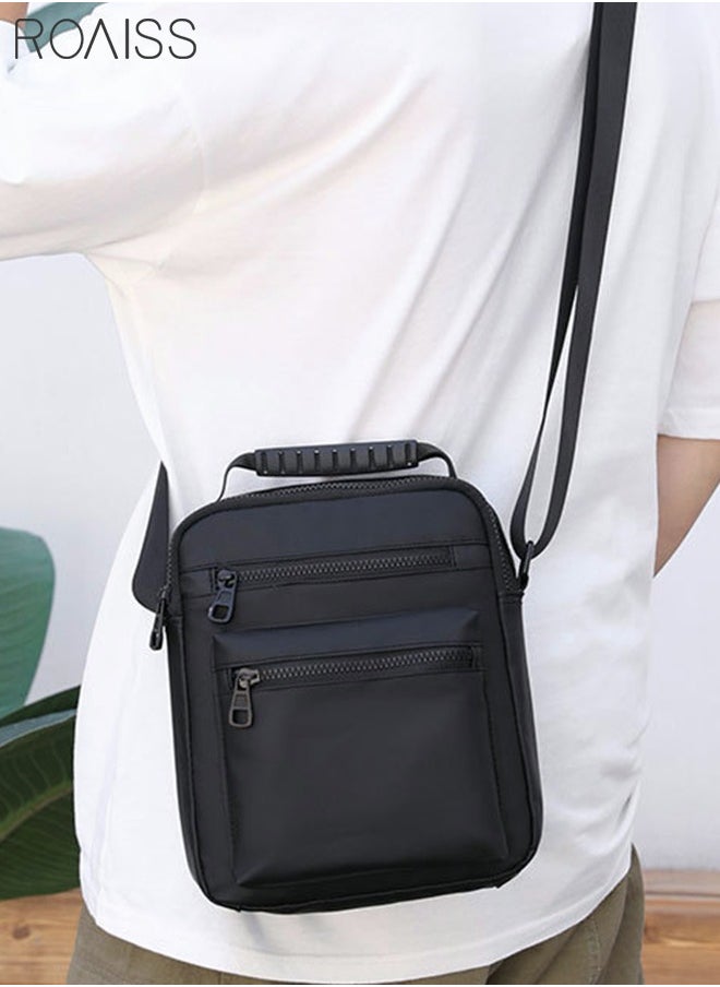 Minimalist Sturdy Oxford Shoulder Bag Adjustable Strap Top Handle Layered Trendy Handbag Men Black