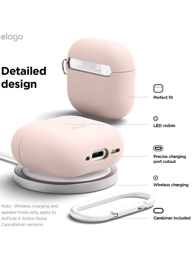 Silicone Hang Compatible with AirPods 4 Case Cover (2024) with Carabiner - Sand Pink