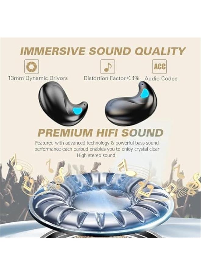 Flat Invisible Sleep Wireless Earphone IPX5 Waterproof Thin Invisible Sleep Earbuds for Side Sleepers Sleep Ear Buds Smallest Tiny Small Mini Discreet Earbud for Sleeping Invisible Headphones