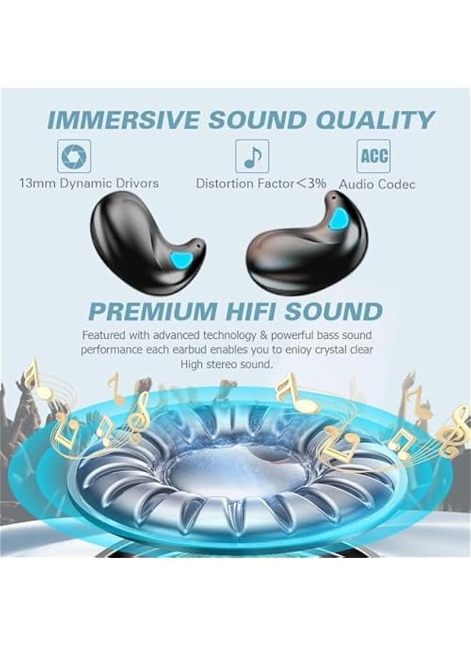 Flat Invisible Sleep Wireless Earphone IPX5 Waterproof Thin Invisible Sleep Earbuds for Side Sleepers Sleep Ear Buds Smallest Tiny Small Mini Discreet Earbud for Sleeping Invisible Headphones