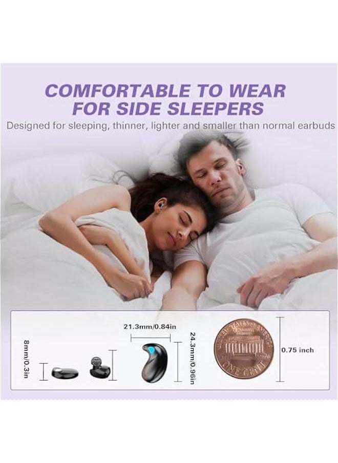 Invisible Sleep Wireless Earphone IPX5 Waterproof Purple Wireless Thin Invisible Sleep Earbuds for Side Sleepers Ear Buds Smallest Tiny Small Mini Discreet Earbud for Sleeping Invisible Headphones