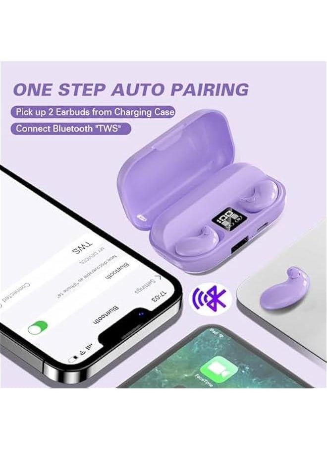 Invisible Sleep Wireless Earphone IPX5 Waterproof Purple Wireless Thin Invisible Sleep Earbuds for Side Sleepers Ear Buds Smallest Tiny Small Mini Discreet Earbud for Sleeping Invisible Headphones