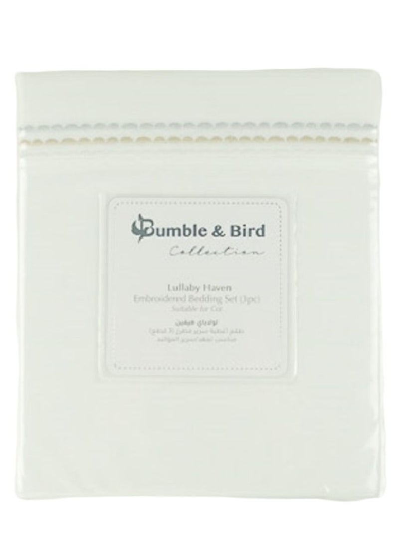 Bumble & Bird - 3pc-Set - Embroidered Bedding For Moses Basket - Beige